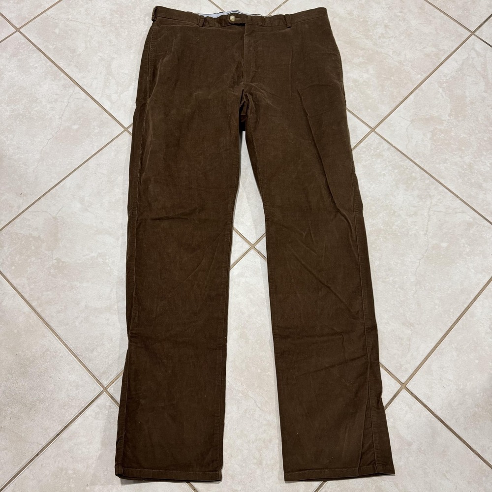 Peter Millar Corduroy Pants Mens 38x35 Brown Pima Cotton Chino Flat Front‎